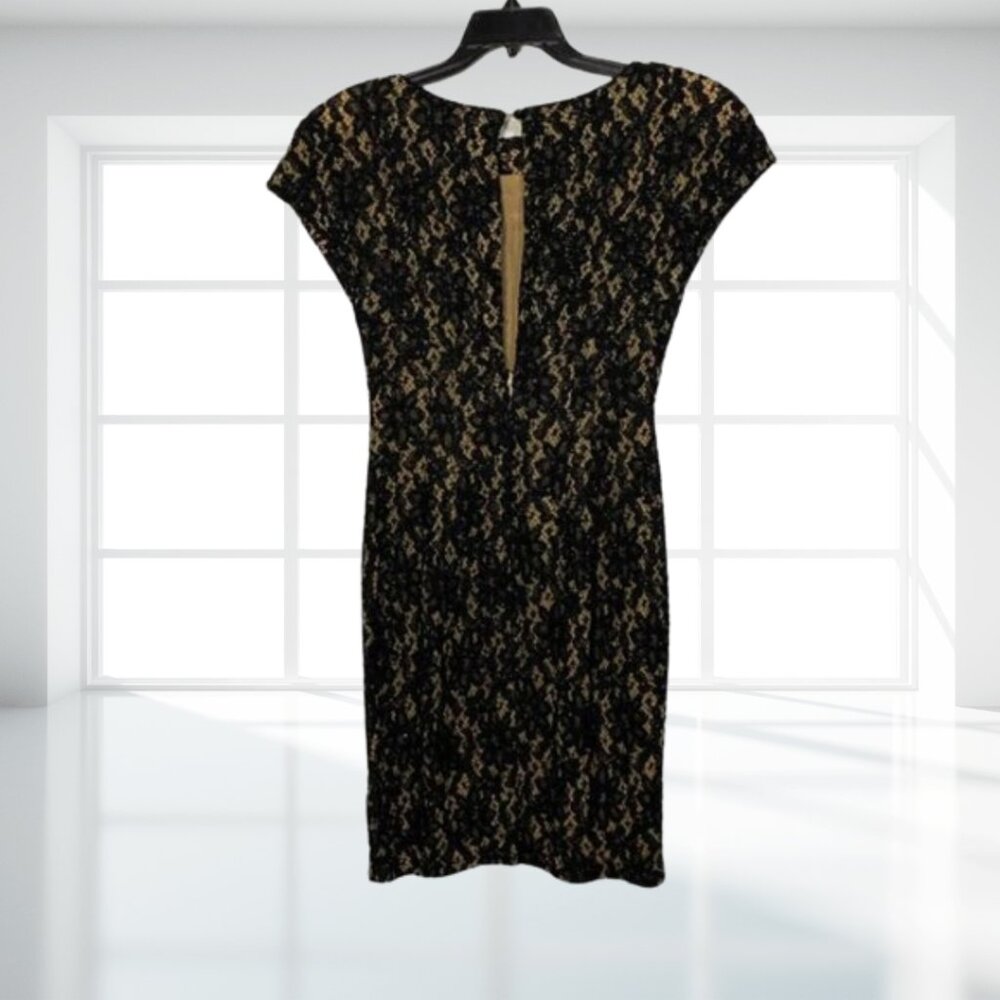 Carmen Marc Valvo Black Gold Lace Beaded Formal Dress Gown Size 6 Designer - Picture 4 of 12